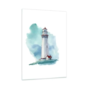 Impression sur verre - Image sur verre - Un phare contre un ciel bleu aquarelle - 50x70cm - La douce sœur du bleu - Décoration murale moderne pour le salon et la chambre ARTTOR