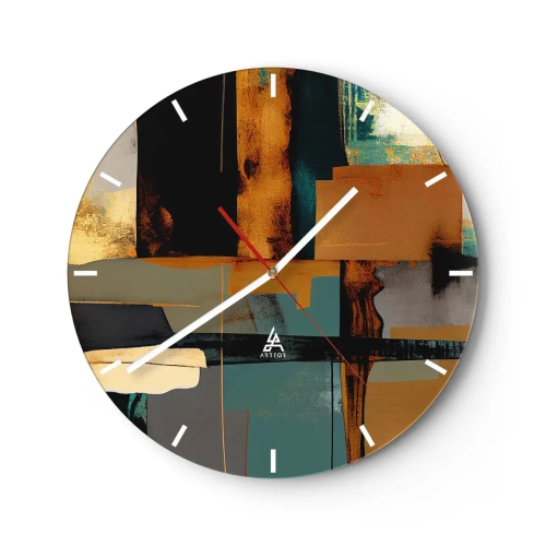 Horloge murale - Pendule murale - Abstraction moderne avec contraste d'or, de noir et de bleu - 30x30cm - Abstraction – lumière et ombre - Décoration murale moderne pour le salon, la cuisine et la chambre ARTTOR