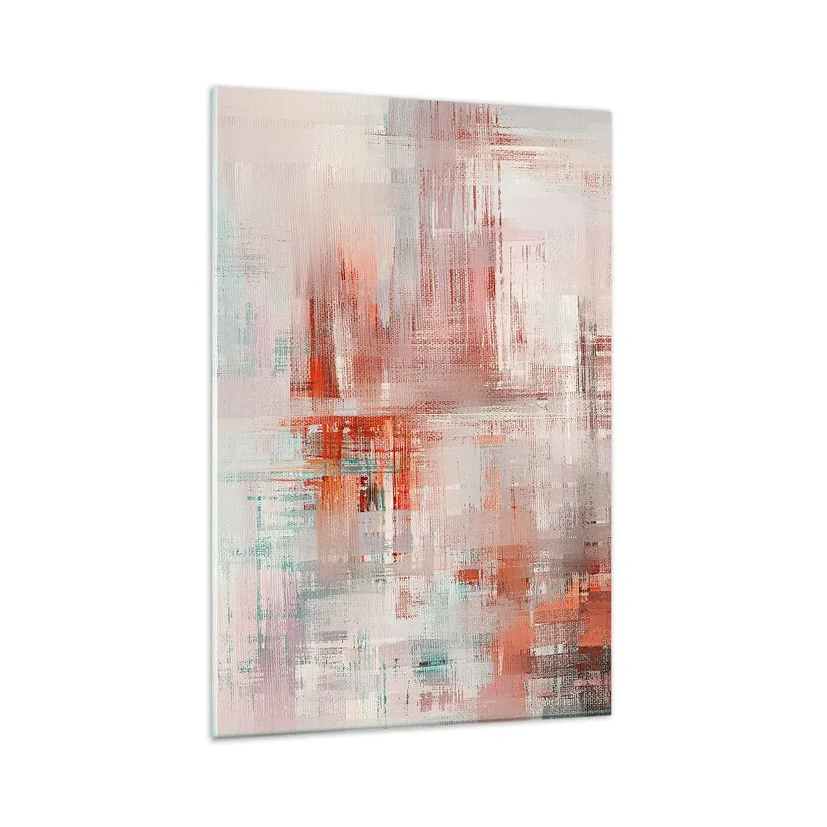 Impression sur verre - Image sur verre - Une composition abstraite avec des nuances de rouge et de couleurs pastel. - 80x120cm - Brumeux. Mais rose - Décoration murale moderne pour le salon et la chambre ARTTOR