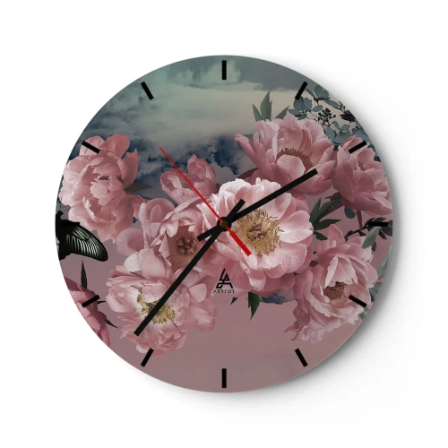 Horloge murale - Pendule murale - Pivoines roses contre le ciel avec un papillon subtil - 30x30cm - Pic du romantisme - Décoration murale moderne pour le salon, la cuisine et la chambre ARTTOR