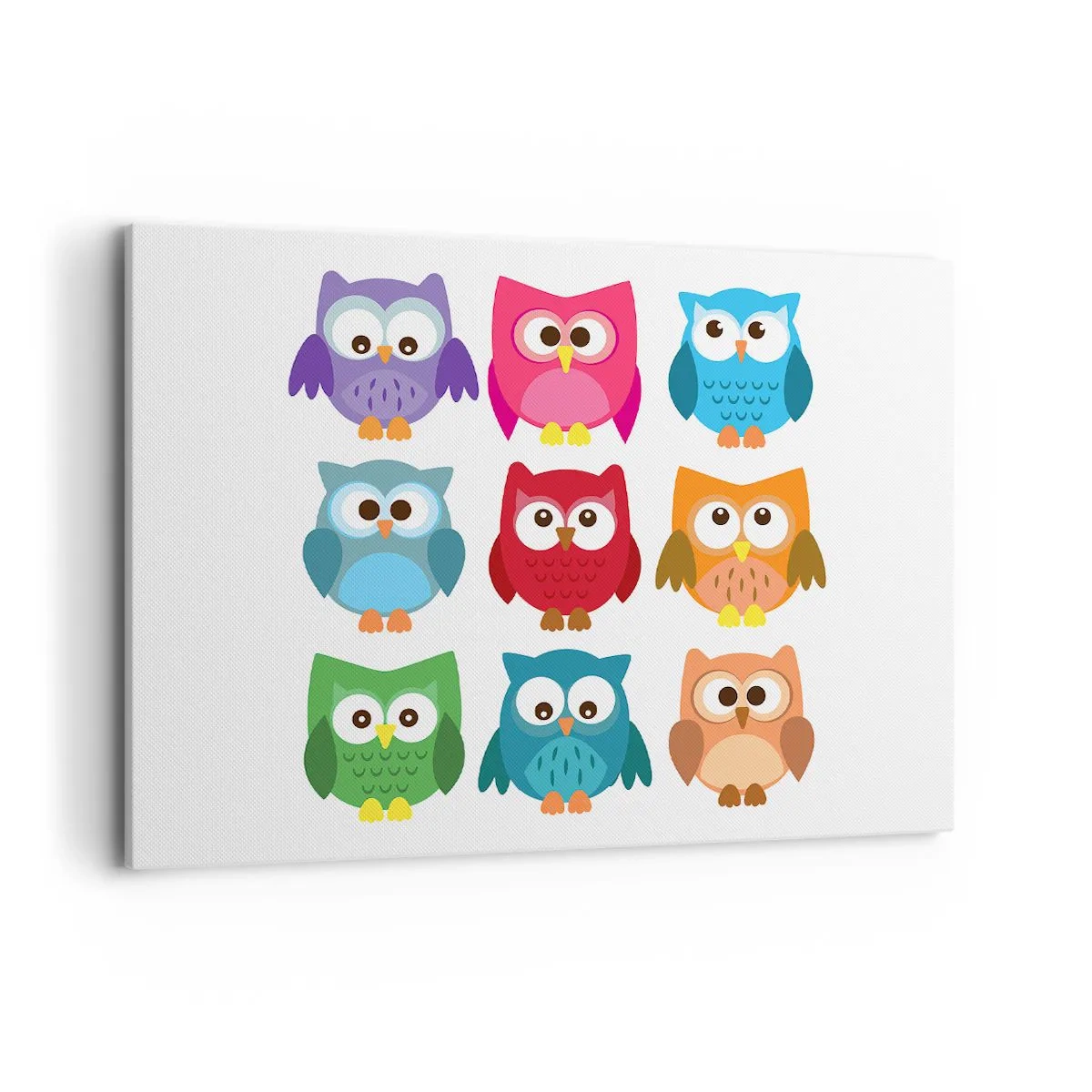 Impression sur toile - Image sur toile - Illustrations colorées de hiboux dans un style enfantin - 100x70cm - C'est amusant d'être différent - Décoration murale moderne pour le salon et la chambre ARTTOR