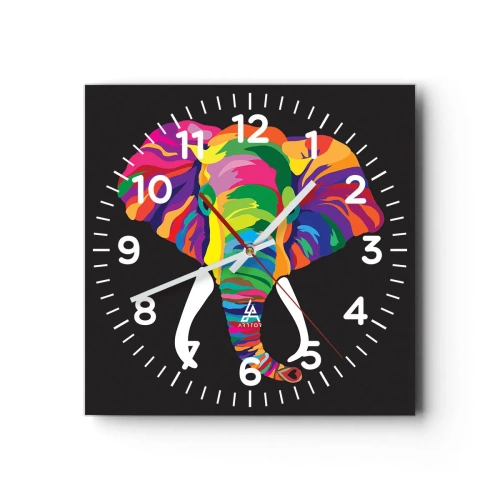 Horloge murale - Pendule murale - L'éléphant qui aimait se baigner dans un arc-en-ciel - 30x30 cm