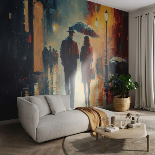 Papier Peint Autocollant Deluxe Sticker - Histoire d'amour urbaine - le romantisme, Couple, Paysage - 200x140 cm