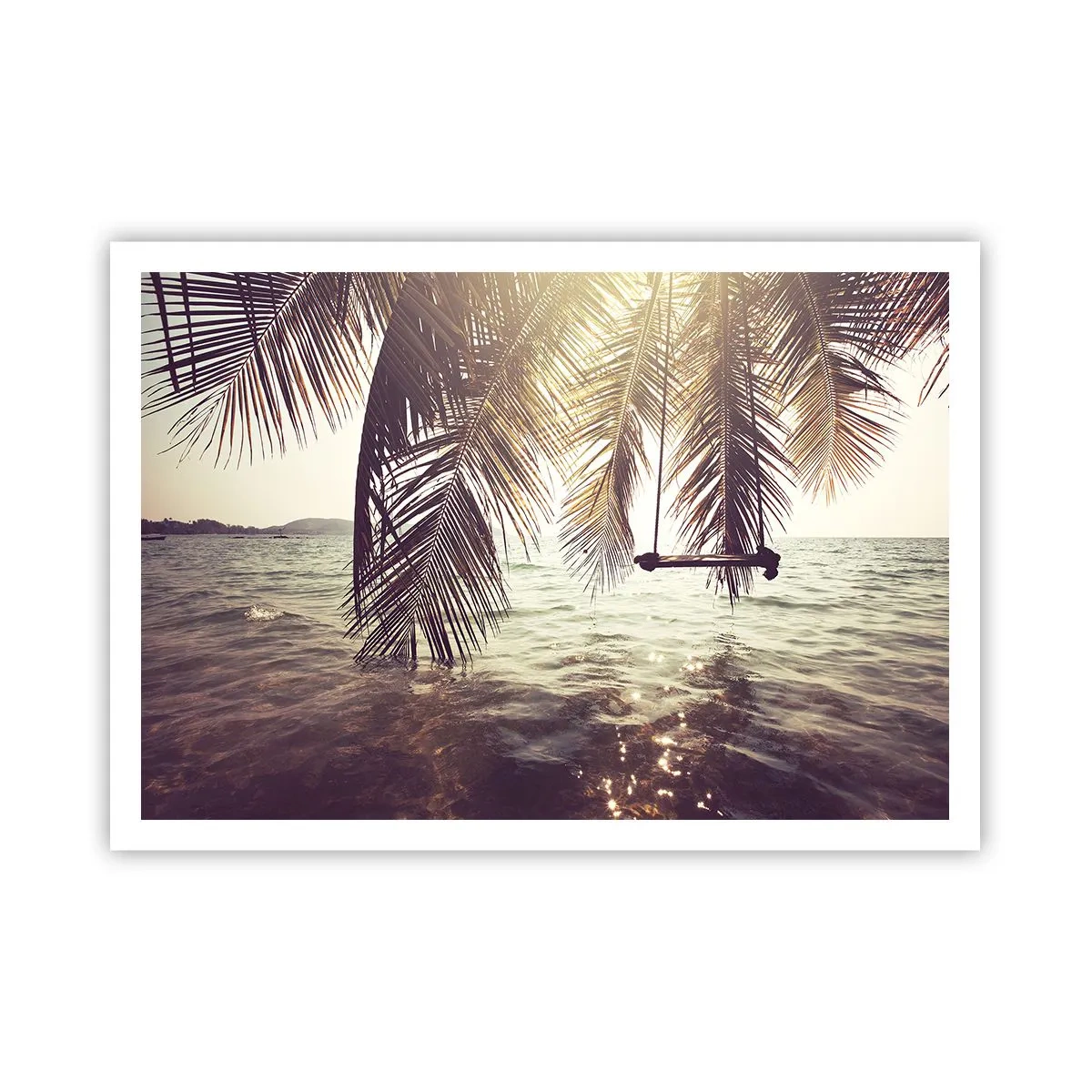 Affiche - Poster - Palmier avec une balançoire au-dessus de l'eau au soleil - 100x70cm - Vous pouvez vous balancer dans les nuages