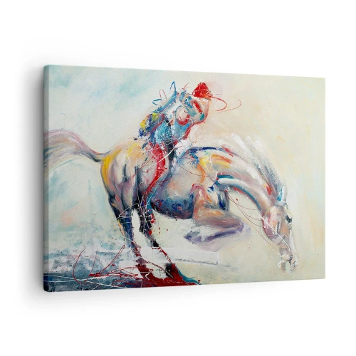 Impression sur toile - Image sur toile - Une image dynamique d'un cheval dans un style artistique abstrait. - 70x50cm - Accrochez-vous, nous décollons - Décoration murale moderne pour le salon et la chambre ARTTOR