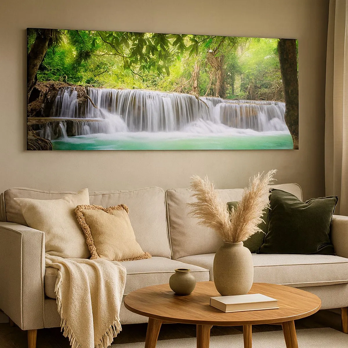 Impression sur toile - Image sur toile - Une cascade de vert - 100x40 cm