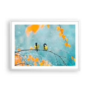Affiche dans un cadre blanc - Poster - Potins d'oiseaux - 70x50 cm