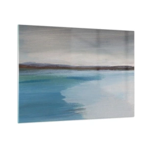 Impression sur verre - Image sur verre - Un paysage tranquille avec de l'eau et des collines lointaines aux tons pastel. - 70x50cm - Paysage horizontal - Décoration murale moderne pour le salon et la chambre ARTTOR