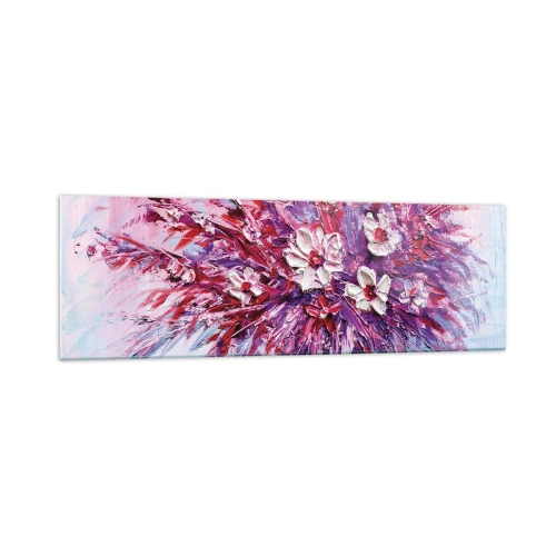 Impression sur verre - Image sur verre - Un bouquet de fleurs colorées dans des tons de rose et de violet - 160x50cm - Innocence et passion - Décoration murale moderne pour le salon et la chambre ARTTOR