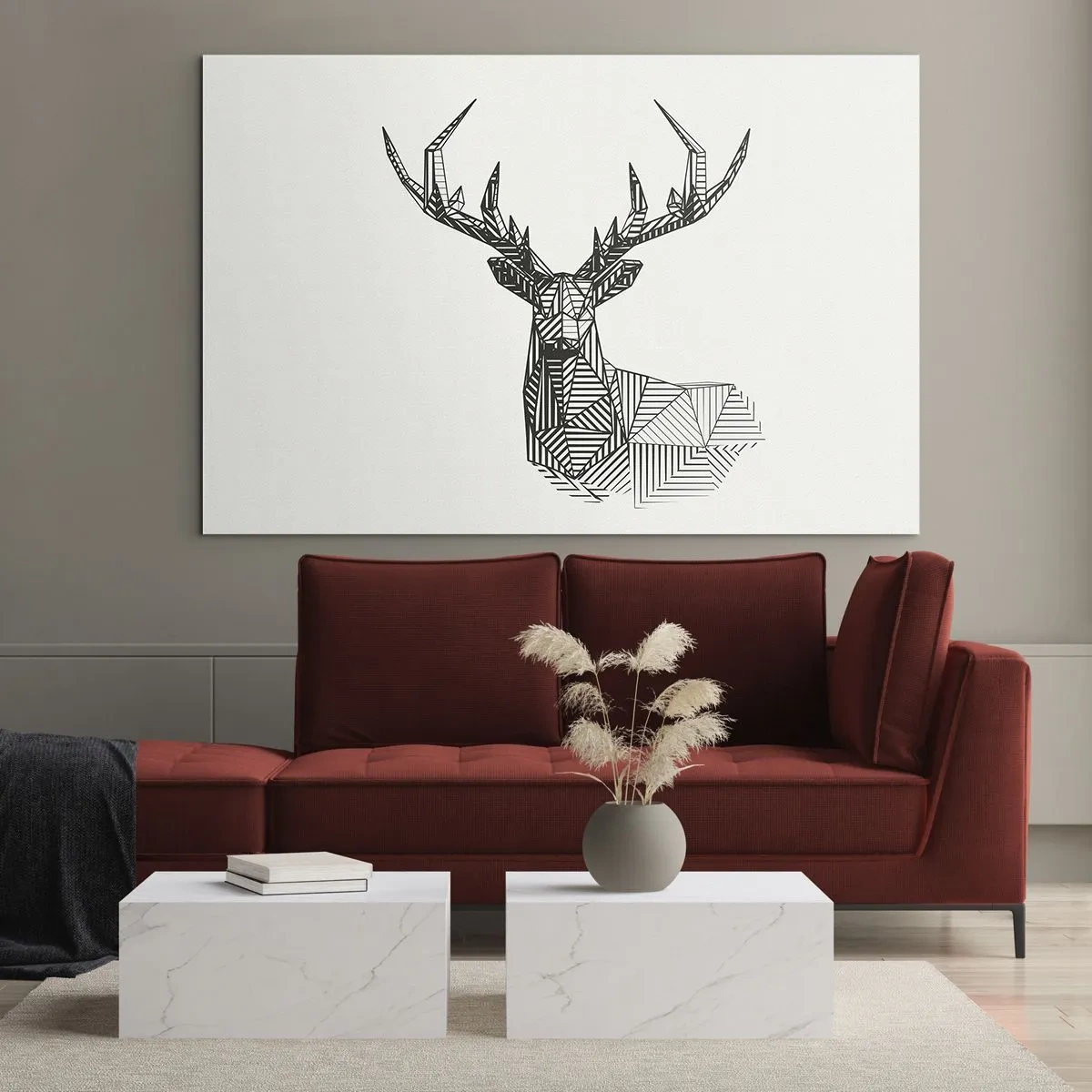 Impression sur verre - Image sur verre - Cerf cubiste composé de formes géométriques sur fond blanc - 70x50cm - Cerf dans un style cubique - Décoration murale moderne pour le salon et la chambre ARTTOR
