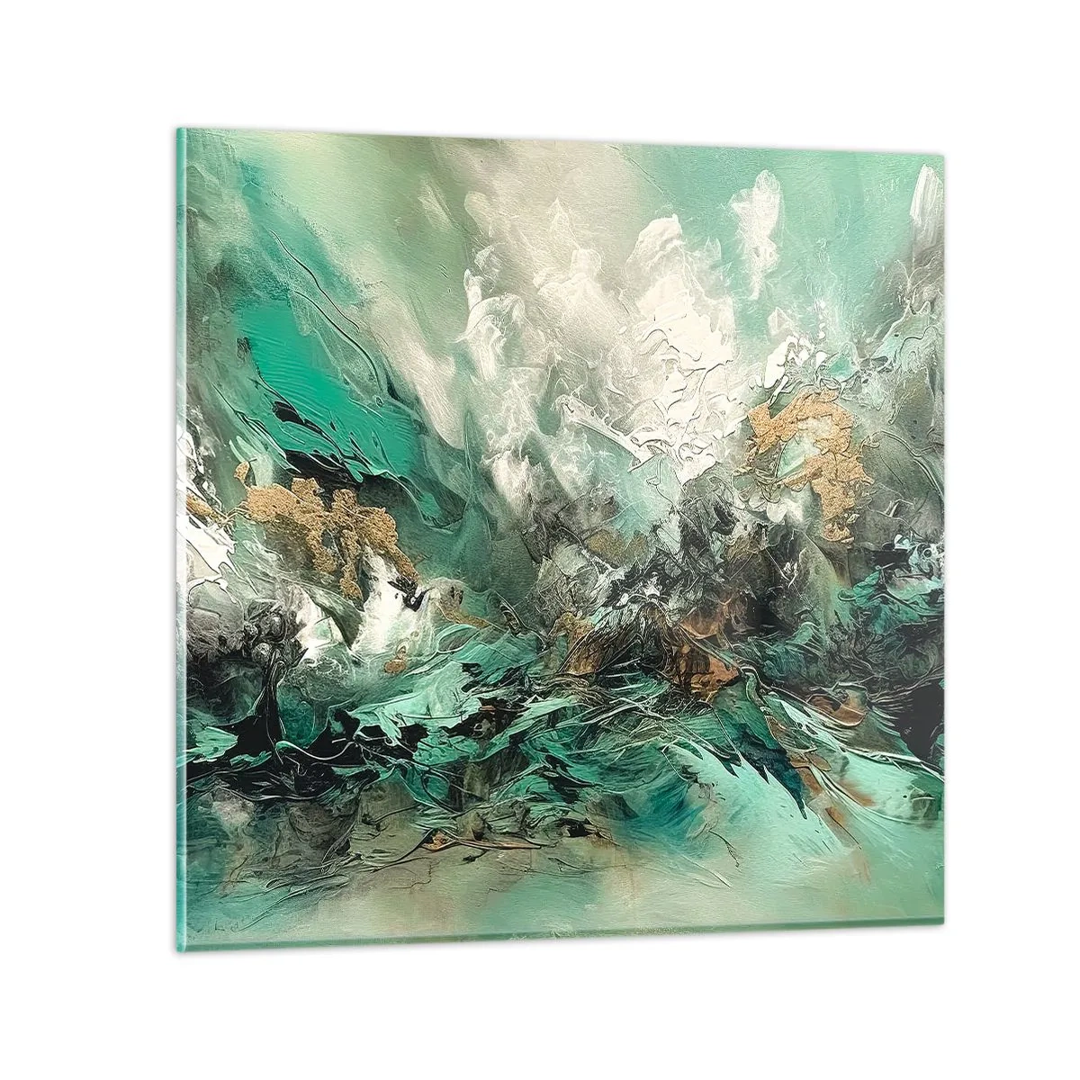 Impression sur verre - Image sur verre - Ressac émeraude et noir - 40x40 cm