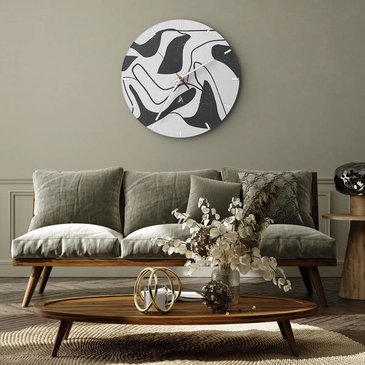 Horloge murale - Pendule murale - Formes abstraites en noir et blanc dans un style labyrinthe - 30x30cm - Amusement de labyrinthe abstrait - Décoration murale moderne pour le salon, la cuisine et la chambre ARTTOR