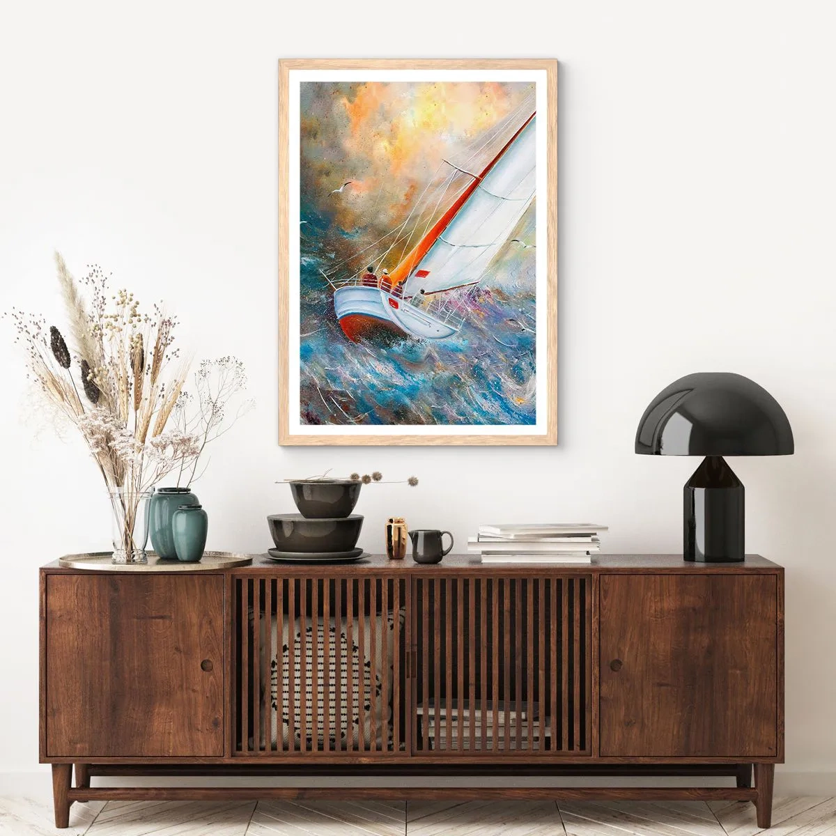 Affiche dans un chêne clair - Poster - Concourir sur les vagues - 40x50 cm
