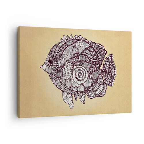 Impression sur toile - Image sur toile - Poisson décoratif dans un style de dessin avec des motifs - 70x50cm - D'un océan d'ornements - Décoration murale moderne pour le salon et la chambre ARTTOR