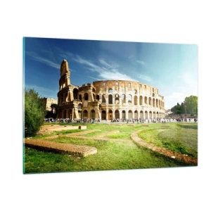 Impression sur verre - Image sur verre - Le Colisée de Rome illuminé par le soleil - 120x80cm - On entend encore la détonation de l'arme - Décoration murale moderne pour le salon et la chambre ARTTOR