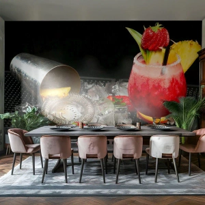 Papier Peint Photo Premium Sand - Cocktail de fraises coloré avec glace et ananas au bar - 100x70cm - Envouter le goût - Décoration murale moderne pour le salon et la chambre ARTTOR