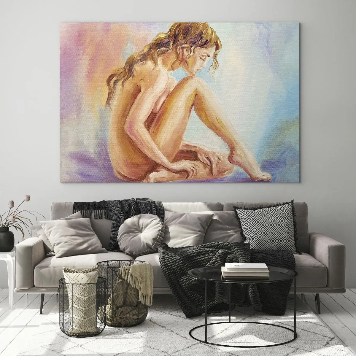 Impression sur verre - Image sur verre - Une femme en reflet subtil sur un fond de couleurs pastel - 100x70cm - Acte de jeunesse - Décoration murale moderne pour le salon et la chambre ARTTOR