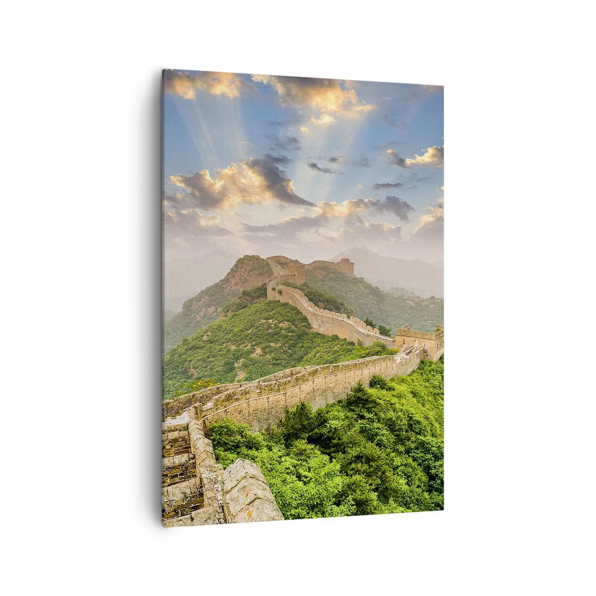 Impression sur toile - Image sur toile - La Grande Muraille de Chine illuminée par la lumière du soleil dans un paysage pittoresque - 70x100cm - Grandeur éternelle - Décoration murale moderne pour le salon et la chambre ARTTOR