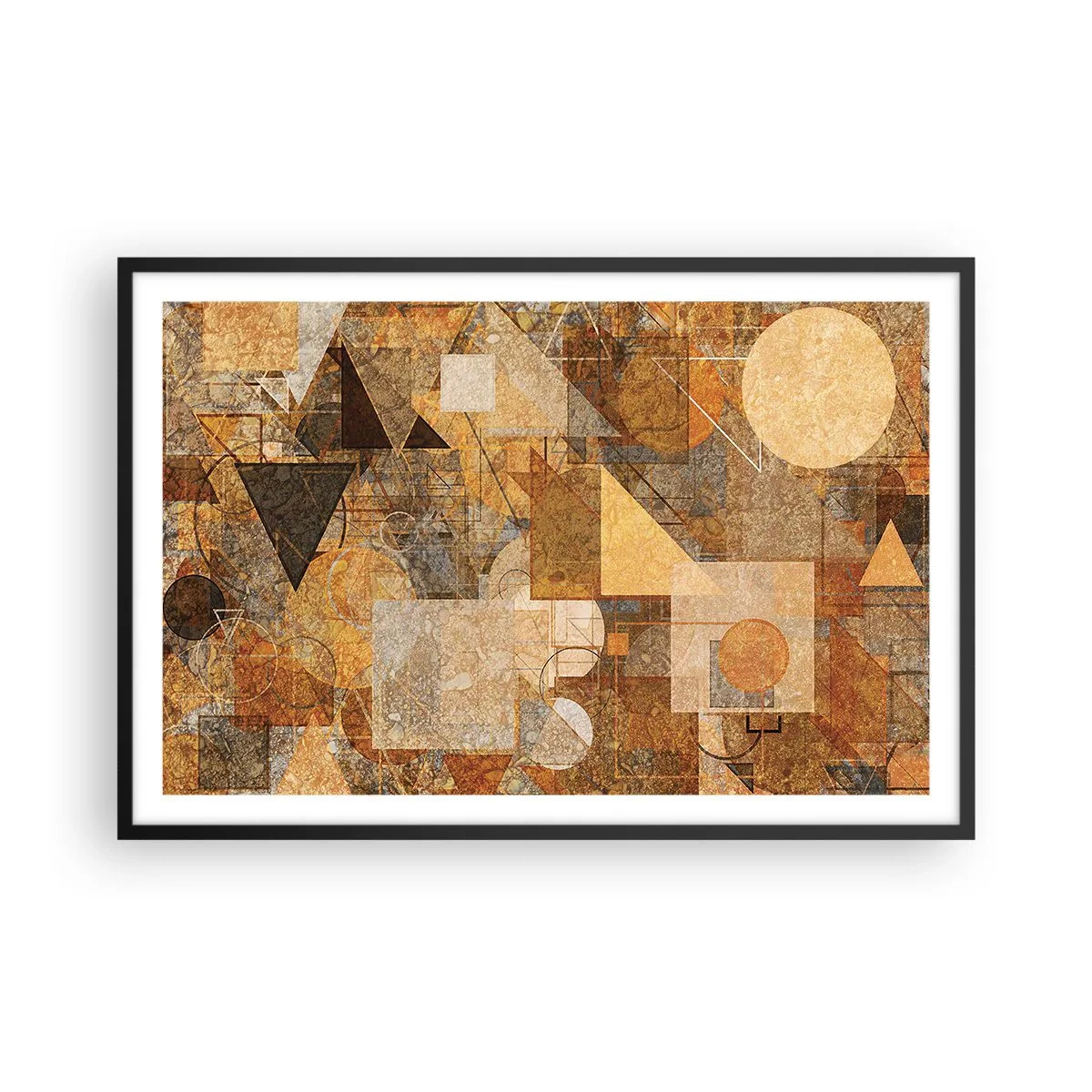 Affiche dans un cadre noir - Poster - Étude cubique de marron - 91x61 cm