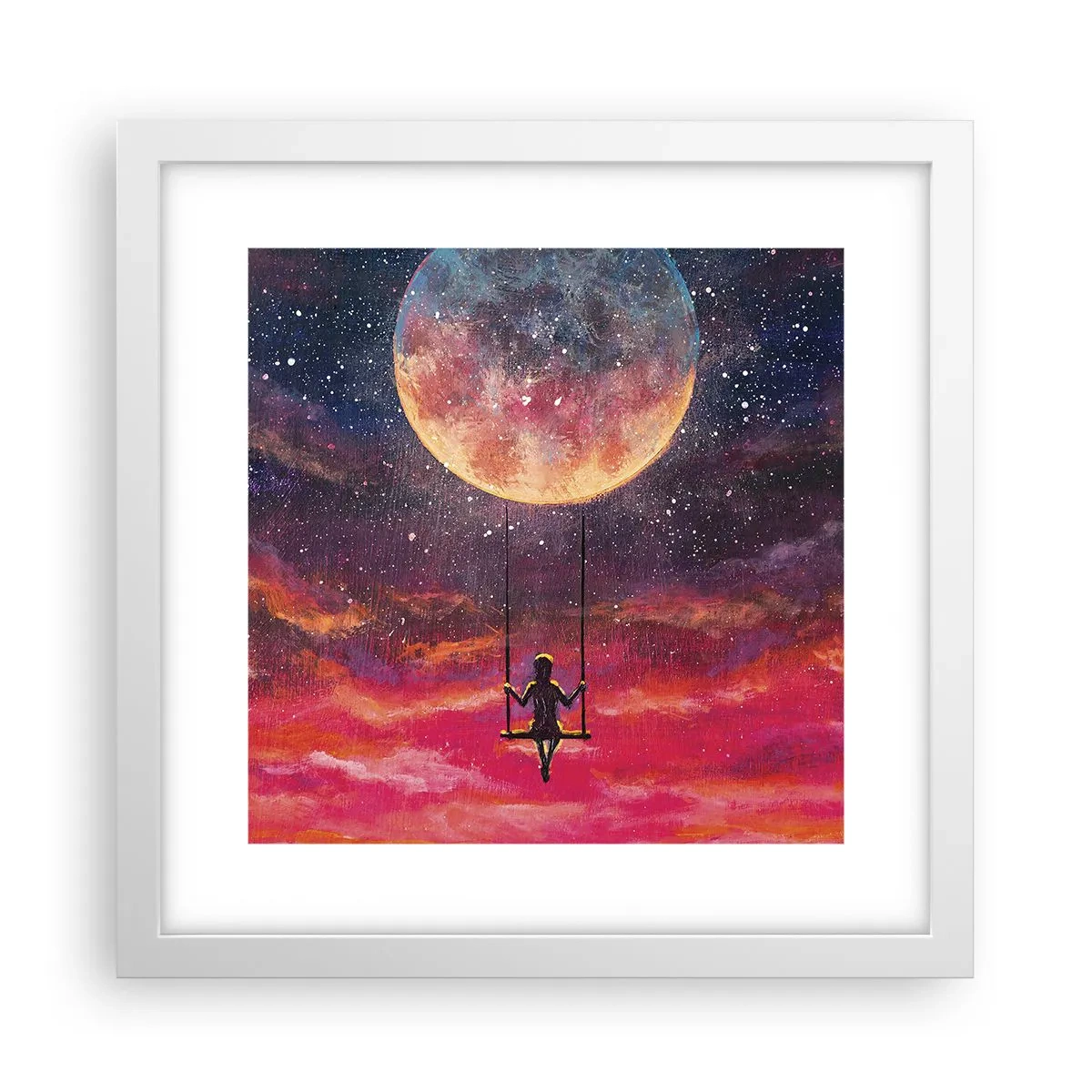 Affiche dans un cadre blanc - Poster - Se balancer dans les nuages - 30x30 cm