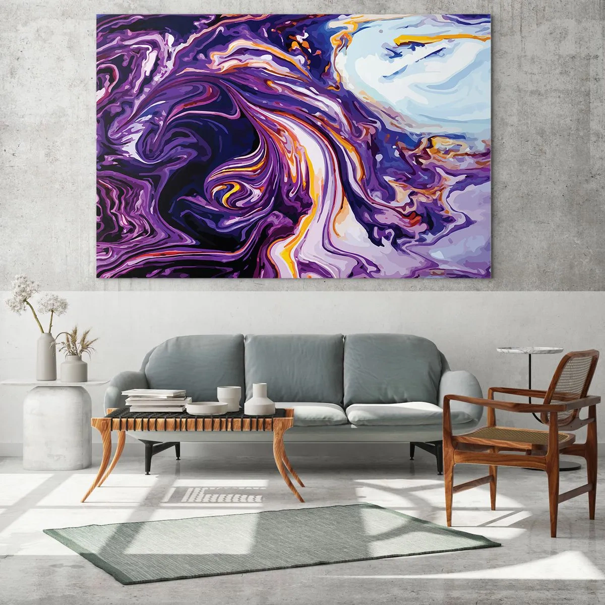 Impression sur verre - Image sur verre - Motif abstrait dans les tons violet et blanc avec des lignes dynamiques - 120x80cm - La courbure de l'espace en violet - Décoration murale moderne pour le salon et la chambre ARTTOR
