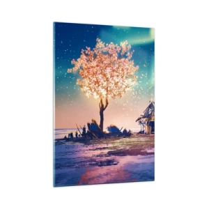 Impression sur verre - Image sur verre - Une maison et un arbre en fleurs sous le ciel nocturne - 80x120cm - La nature ne passe pas - Décoration murale moderne pour le salon et la chambre ARTTOR