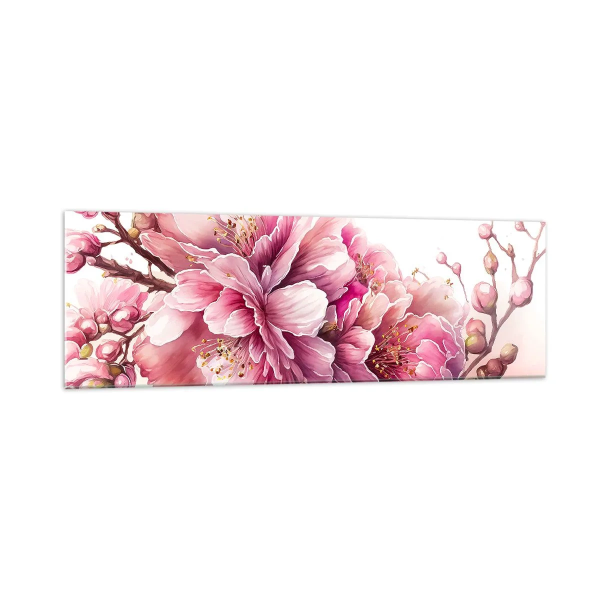 Impression sur verre - Image sur verre - De délicates fleurs de cerisier en pleine floraison sur un fond clair - 160x50cm - Fleur florissante de cerisier - Décoration murale moderne pour le salon et la chambre ARTTOR