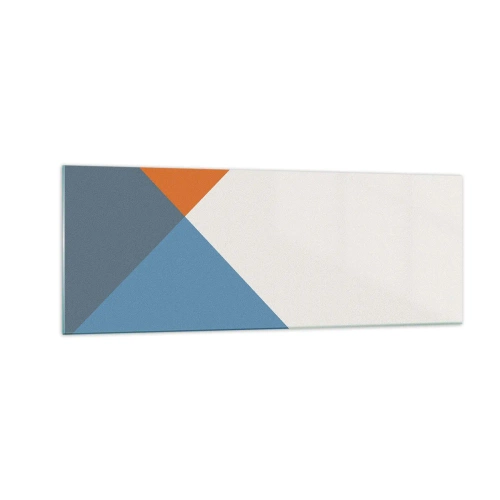 Impression sur verre - Image sur verre - Triangles géométriques dans les tons de bleu et d'orange - 140x50cm - Sous cette angle.... - Décoration murale moderne pour le salon et la chambre ARTTOR