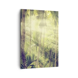 Impression sur toile - Image sur toile - Rayons de soleil dans une forêt tropicale de palmiers - 50x70cm - Nature enflammée - Décoration murale moderne pour le salon et la chambre ARTTOR