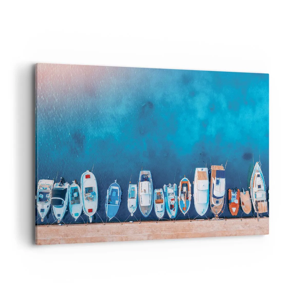 Impression sur toile - Image sur toile - Bateaux amarrés au rivage contre l'eau bleue - 100x70cm - En une seule fois - Décoration murale moderne pour le salon et la chambre ARTTOR
