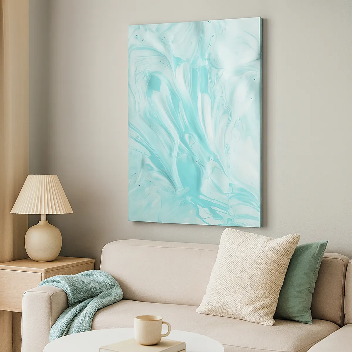 Impression sur toile - Image sur toile - Un motif abstrait dans des tons pastel de bleu et de blanc. - 50x70cm - Ensemble pour toujours - Décoration murale moderne pour le salon et la chambre ARTTOR