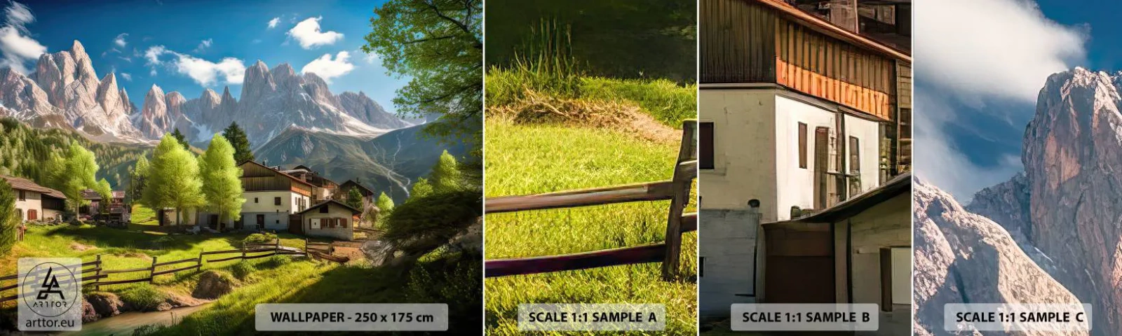 Échantillon de Papier Peint Autocollant Deluxe Sticker - Idylle alpine - Montagnes, Paysage, Alpes - 100x30 cm