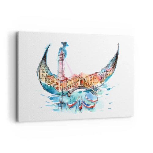 Impression sur toile - Image sur toile - Une composition à l'aquarelle de Venise en forme de gondole - 120x80cm - Nous naviguons à travers la ville - Décoration murale moderne pour le salon et la chambre ARTTOR