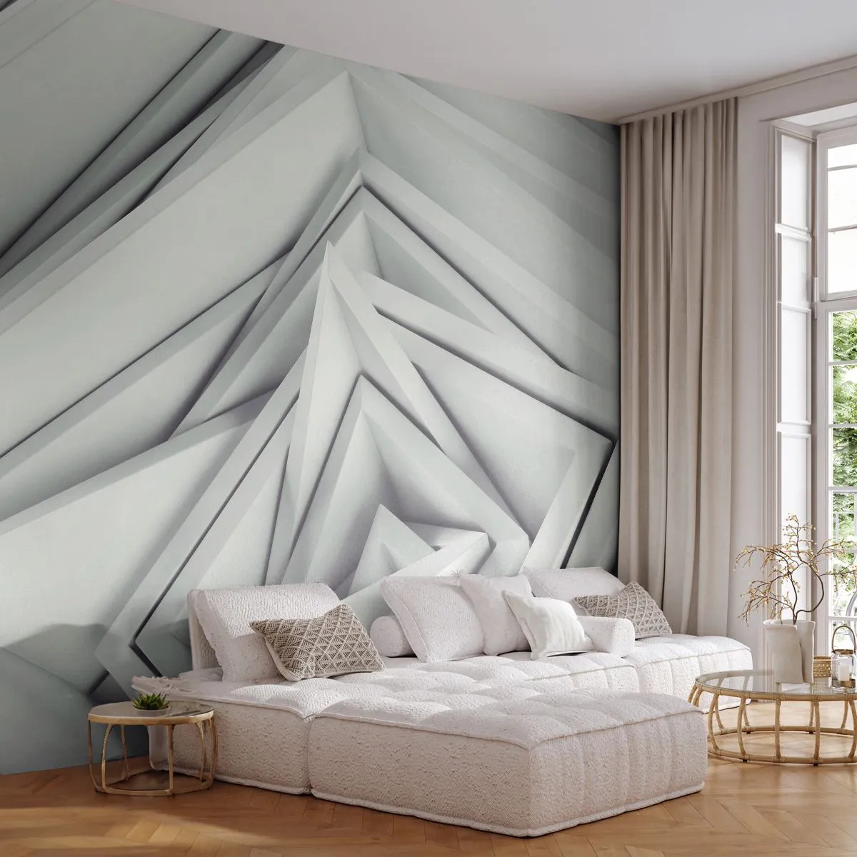 Papier Peint Photo Premium Sand - Une composition géométrique de formes 3D triangulaires et nettes - 100x70cm - Bourgeon d’angles vifs - Décoration murale moderne pour le salon et la chambre ARTTOR