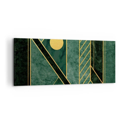 Impression sur toile - Image sur toile - Design géométrique vert et or avec un motif élégant - 120x50cm - Dynamique or et azur - Décoration murale moderne pour le salon et la chambre ARTTOR