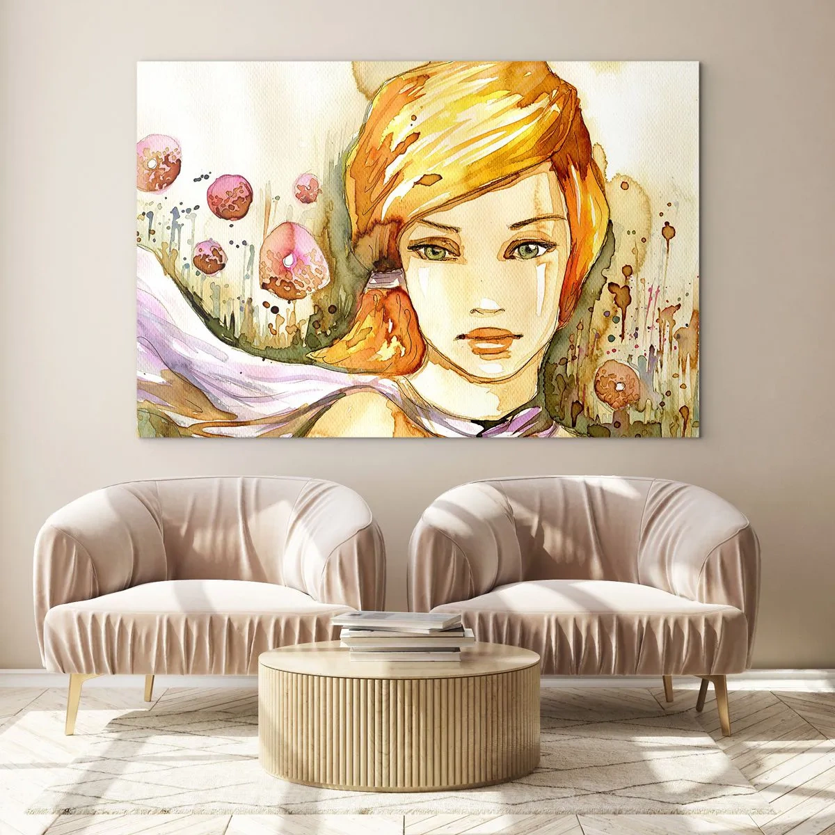 Impression sur verre - Image sur verre - Portrait d'une femme dans un style aquarelle avec abstraction - 120x80cm - Un regard émeraude qui calme la colère - Décoration murale moderne pour le salon et la chambre ARTTOR