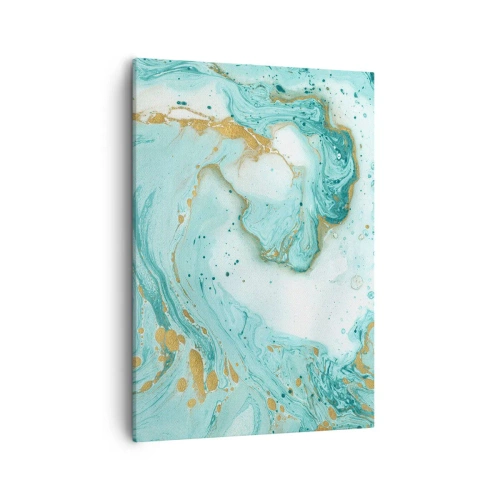 Impression sur toile - Image sur toile - Marbre turquoise avec des accents dorés dans une composition abstraite - 50x70cm - Sous la grande vague de l'ère Edo - Décoration murale moderne pour le salon et la chambre ARTTOR