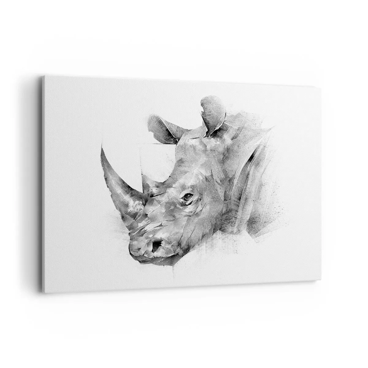 Impression sur toile - Image sur toile - Portrait artistique d'un rhinocéros en noir et blanc - 100x70cm - Potrait africain - Décoration murale moderne pour le salon et la chambre ARTTOR