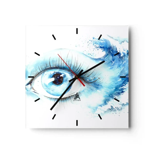 Horloge murale - Pendule murale - Aquarelle artistique d'un œil avec une vague dynamique - 30x30cm - Plongez-vous dans le bleu du regard - Décoration murale moderne pour le salon et la chambre ARTTOR