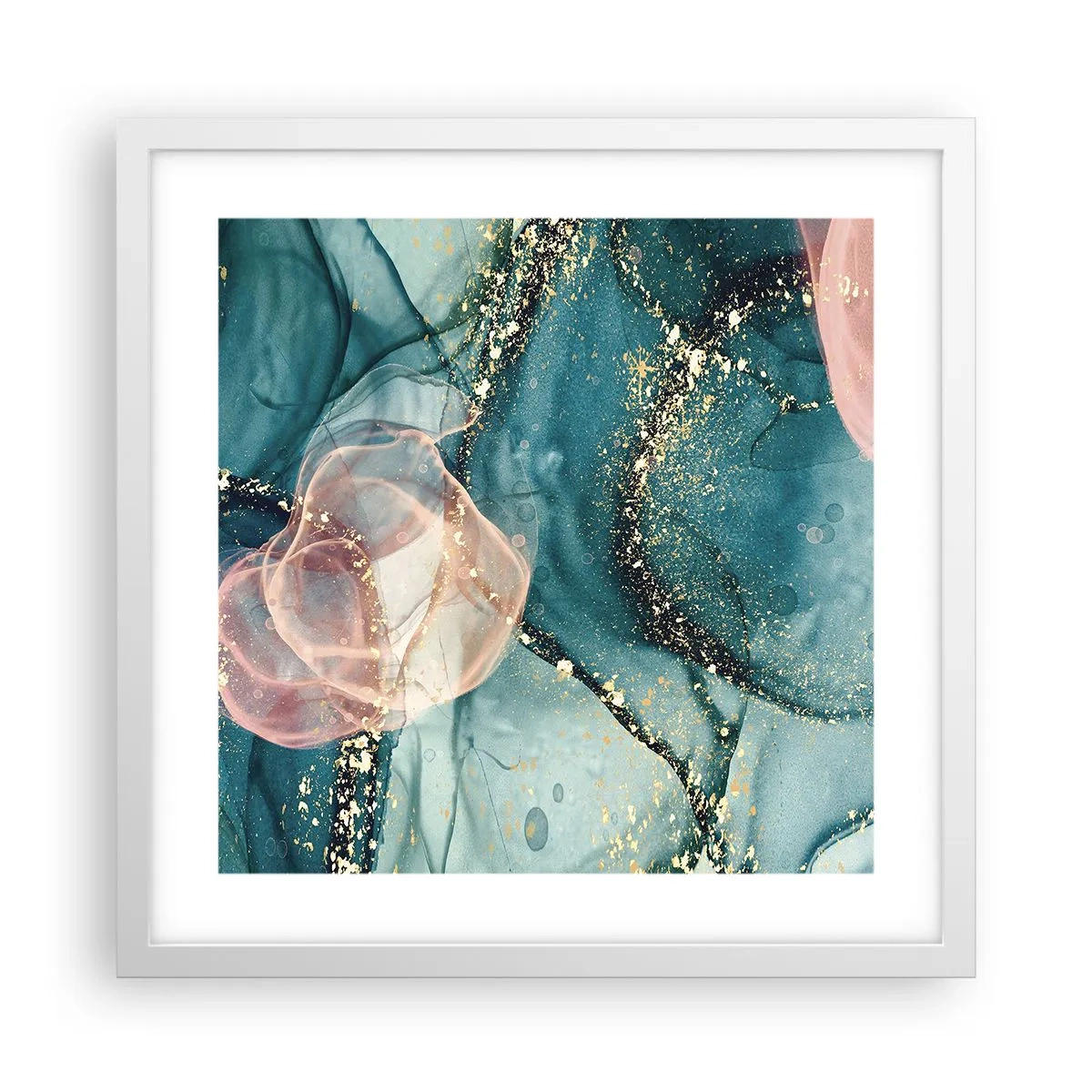 Affiche dans un cadre blanc - Poster - Soie bleu, tulle rose - 40x40 cm