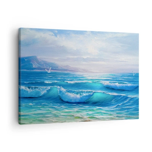 Impression sur toile - Image sur toile - Un paysage marin pittoresque avec des vagues et un ciel bleu - 70x50cm - Il apporte un soulagement - Décoration murale moderne pour le salon et la chambre ARTTOR