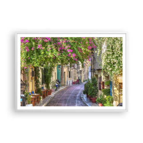 Affiche dans un cadre blanc - Poster - Allée fleurie - 100x70 cm