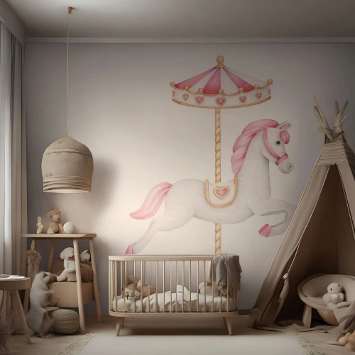 Papier Peint Photo Premium Sand - Les sabots en avant - Cheval, Manège, De petite fille - 150x105 cm