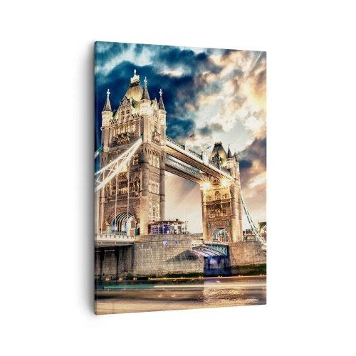Impression sur toile - Image sur toile - Tower Bridge au crépuscule contre un ciel dynamique - 50x70cm - Monument de l'empire victorien - Décoration murale moderne pour le salon et la chambre ARTTOR