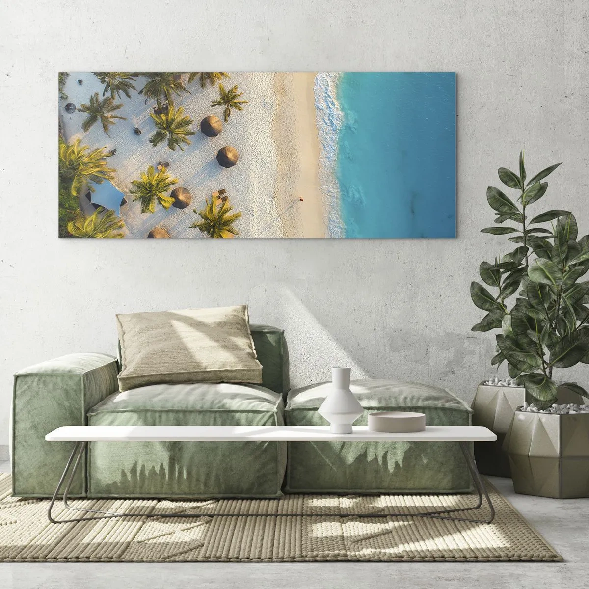 Impression sur verre - Image sur verre - Vue d'une plage tropicale avec des palmiers et une mer turquoise - 160x50cm - Bienvenue au paradis - Décoration murale moderne pour le salon et la chambre ARTTOR
