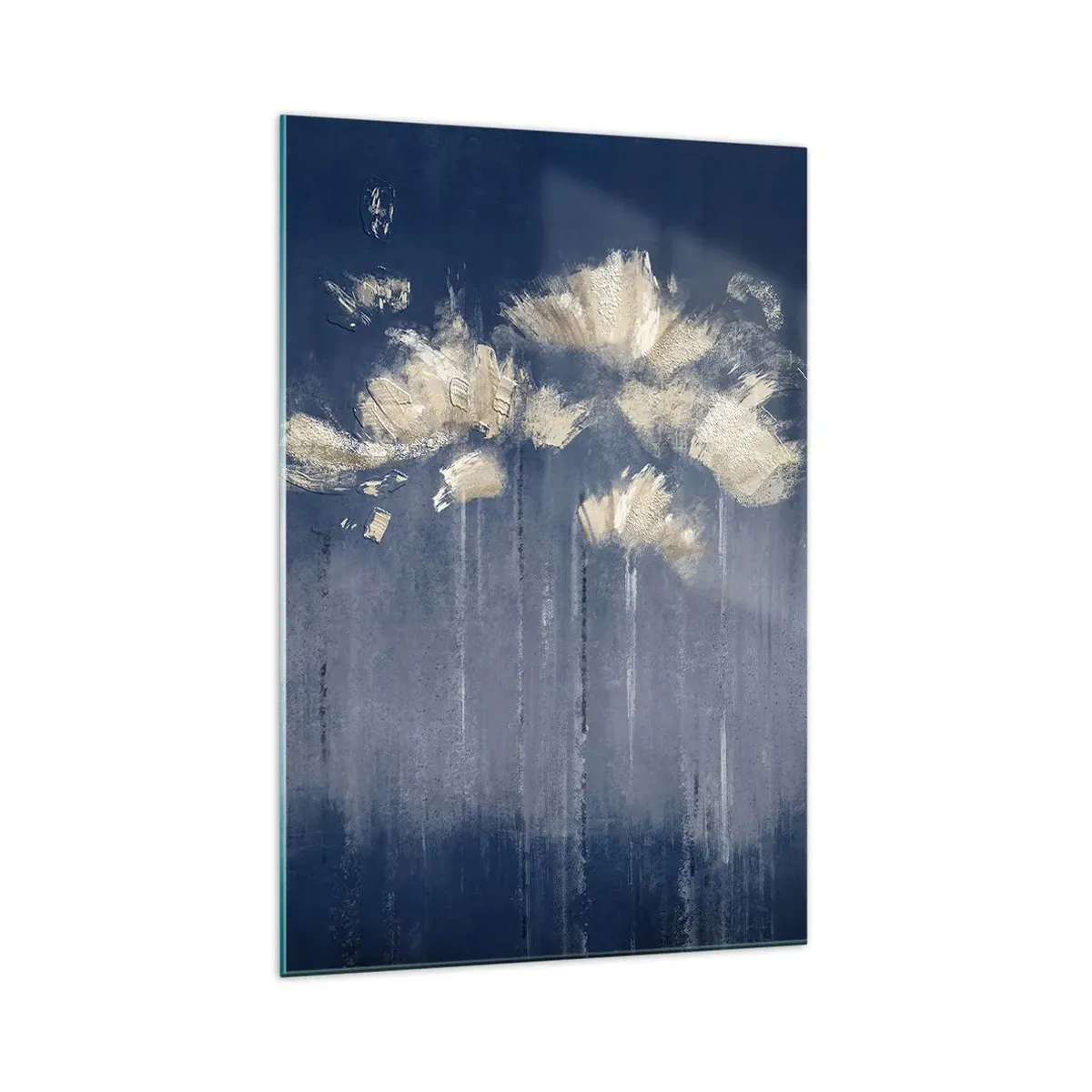 Impression sur verre - Image sur verre - Fleurs délicates sur fond bleu - 70x100cm - Comme des pétales au vent - Décoration murale moderne pour le salon et la chambre ARTTOR