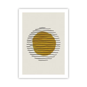 Affiche - Poster - Graphique minimaliste avec un cercle jaune et des lignes noires - 50x70cm - Abstraction tremblante de chaleur - Décoration murale moderne pour le salon et la chambre ARTTOR