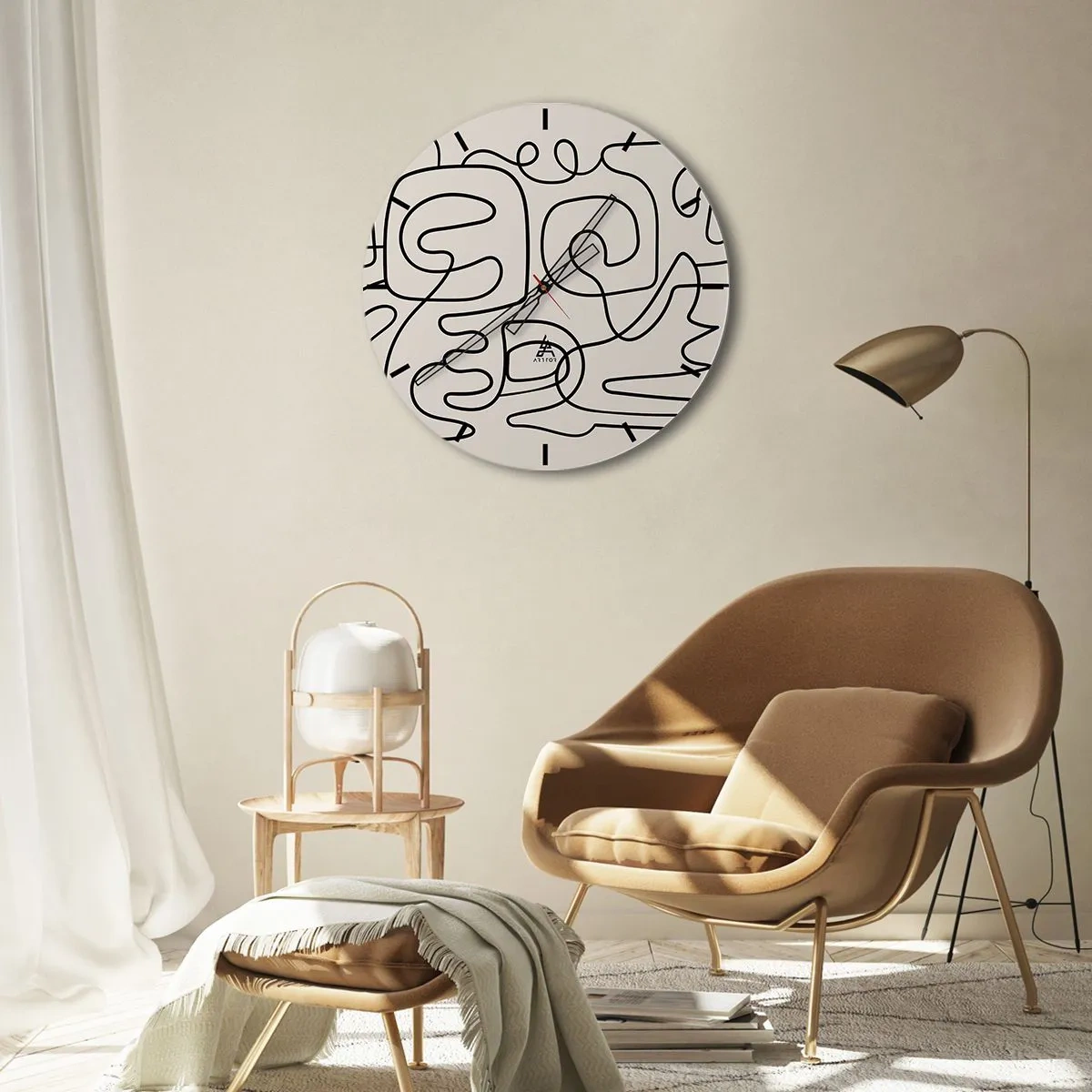 Horloge murale - Pendule murale - Lignes noires abstraites sur fond clair dans un style moderne - 30x30cm - Suivez les indices - Décoration murale moderne pour le salon, la cuisine et la chambre ARTTOR