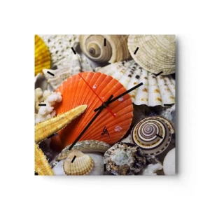 Horloge murale - Pendule murale - Coquillages et étoiles de mer dans une composition marine - 30x30cm - Trésors de l'océan - Décoration murale moderne pour le salon et la chambre ARTTOR