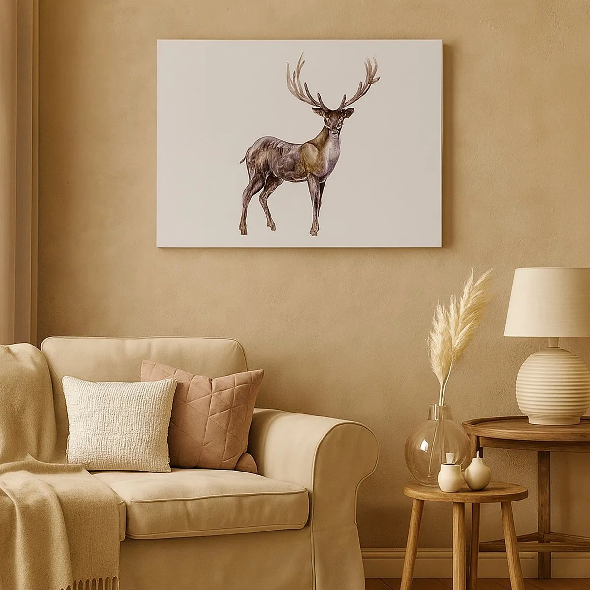 Impression sur toile - Image sur toile - Illustration à l'aquarelle d'un cerf aux bois majestueux - 70x50cm - Roi de la forêt du nord - Décoration murale moderne pour le salon et la chambre ARTTOR